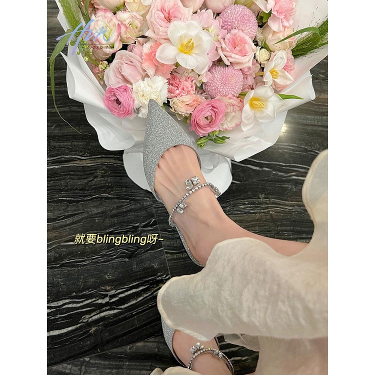 Dép Cao Gót Mũi Nhọn Đính Đá Thời Trang Mùa Hè 2023 Mới Cho Nữ