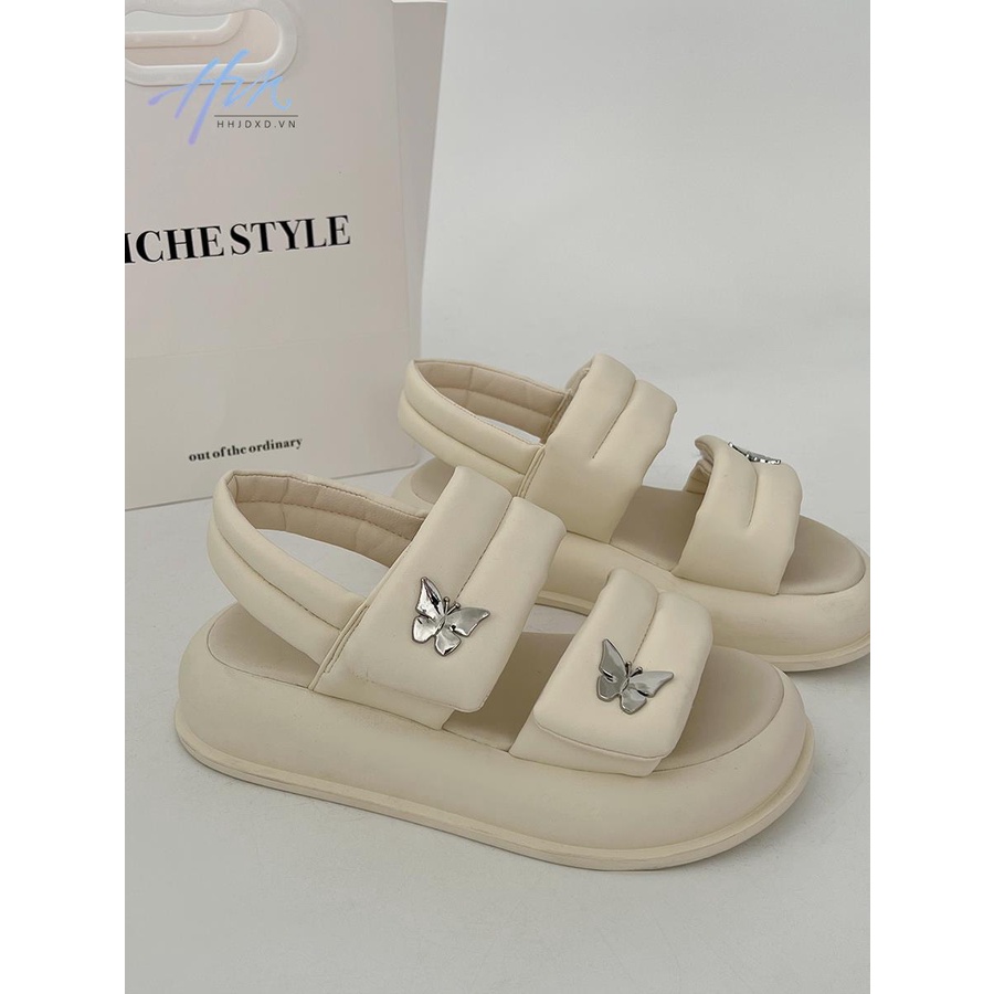 Giày Sandal Đế Dày Màu Đen Phong Cách Retro Mùa Hè 2023 Cho Nữ
