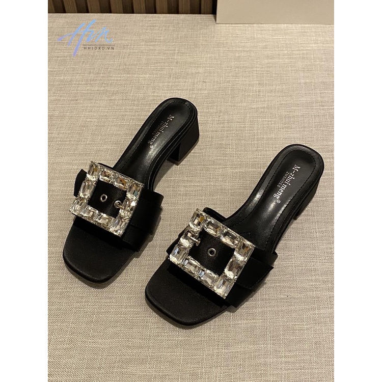 Giày Sandal Cao Gót Đế Thô Quai Đính Đá Vuông Phong Cách Pháp Thời Trang Xuân Hè 2023 Mới Dành Cho Bạn Nữ