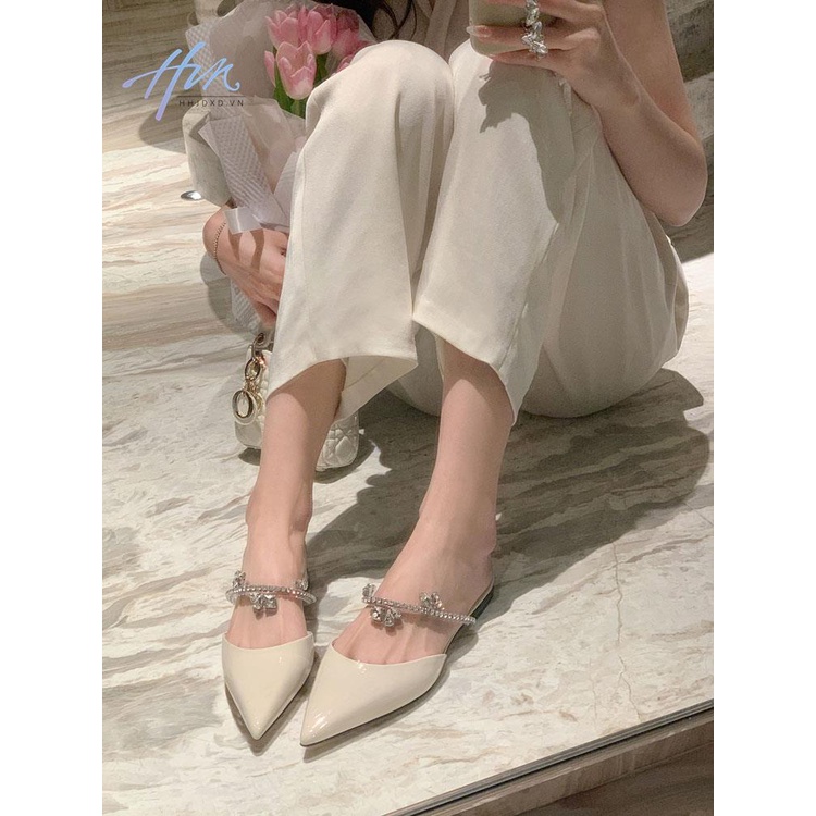 Dép Cao Gót Mũi Nhọn Đính Đá Thời Trang Mùa Hè 2023 Mới Cho Nữ