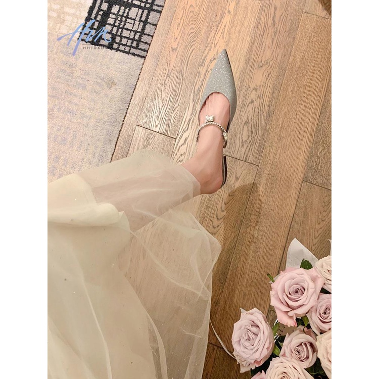 Dép Cao Gót Mũi Nhọn Đính Đá Thời Trang Mùa Hè 2023 Mới Cho Nữ