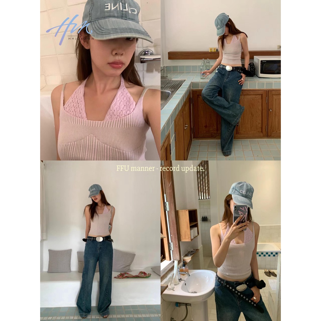 Ffu Áo Hai Dây Giả Hai Mảnh Phong Cách Mới Mùa Hè Độc Đáo Màu Tương Phản Cho Nữ