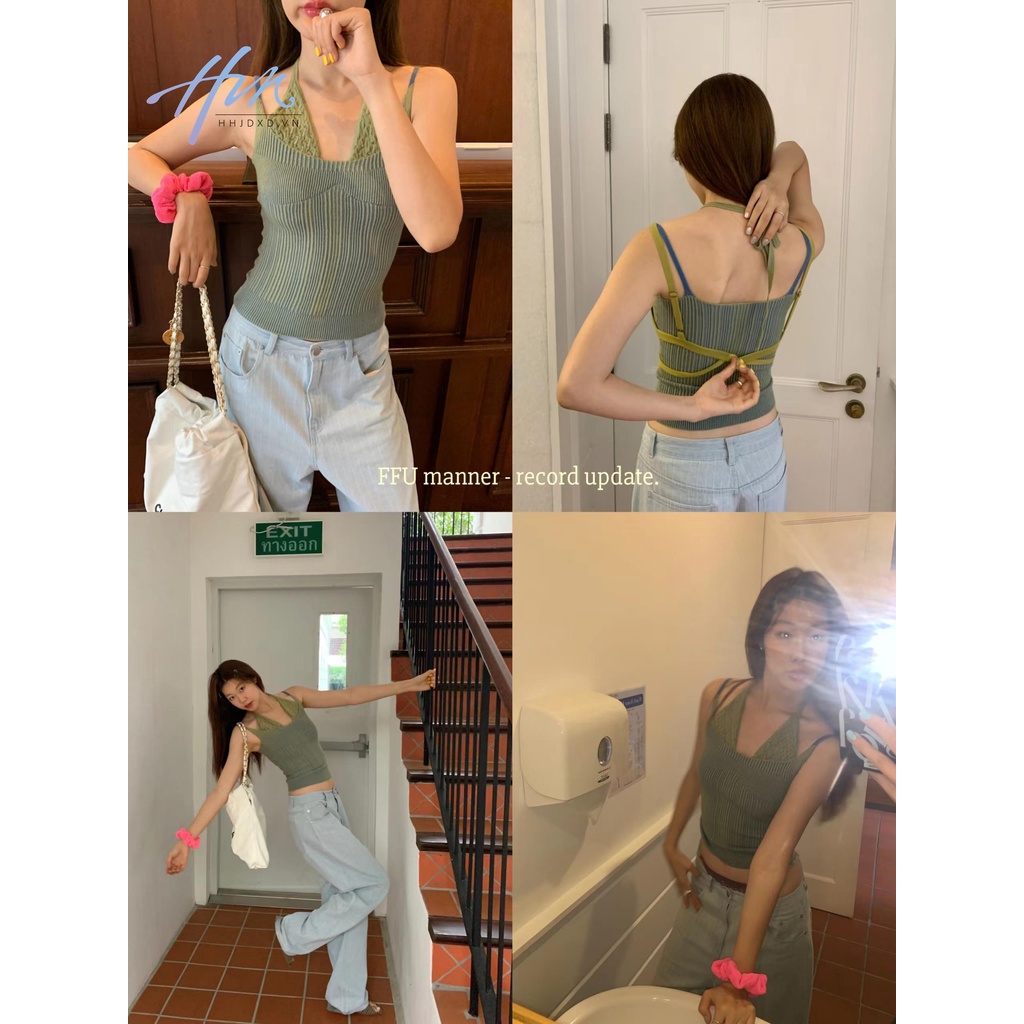 Ffu Áo Hai Dây Giả Hai Mảnh Phong Cách Mới Mùa Hè Độc Đáo Màu Tương Phản Cho Nữ