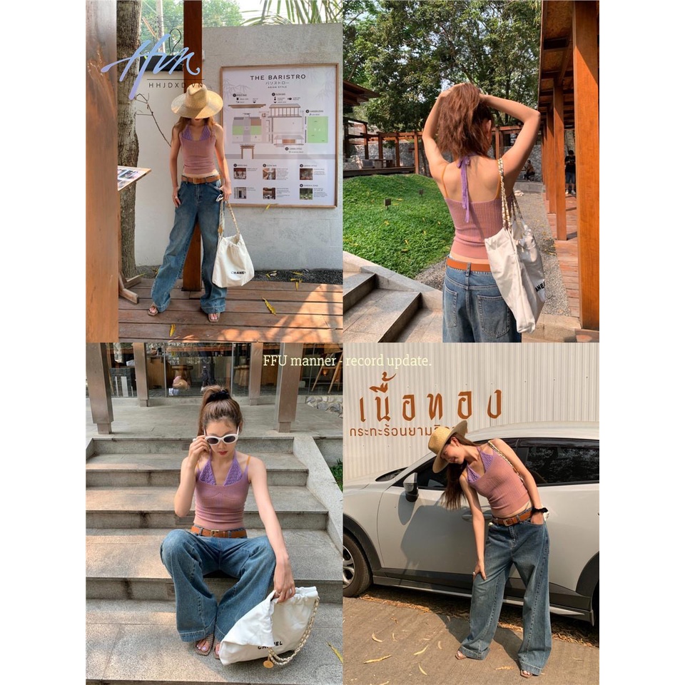 Ffu Áo Hai Dây Giả Hai Mảnh Phong Cách Mới Mùa Hè Độc Đáo Màu Tương Phản Cho Nữ