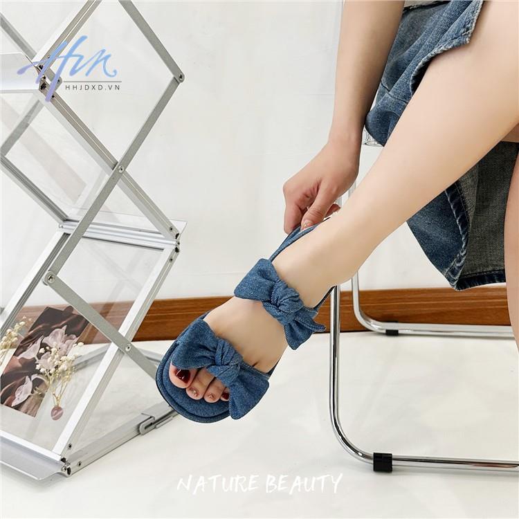 Giày Sandal Quai Denim Thắt Nơ Phong Cách Hàn Quốc 2023 Dễ Thương Dành Cho Bạn Nữ