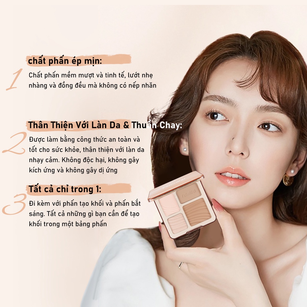 Bảng phấn bắt sáng tạo khối FELINWEL 4 màu mờ/ nhũ 3D trang điểm đa năng