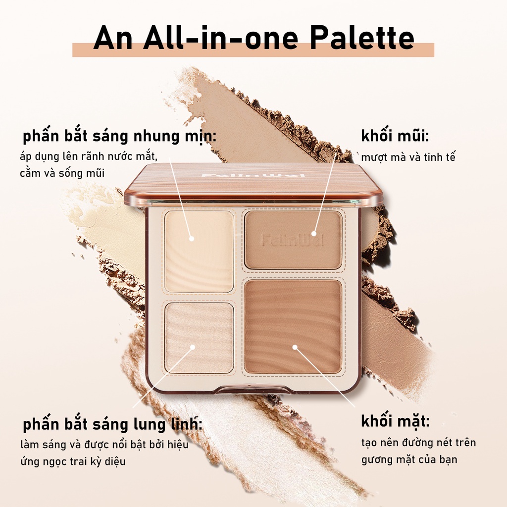 Bảng phấn bắt sáng tạo khối FELINWEL 4 màu mờ/ nhũ 3D trang điểm đa năng