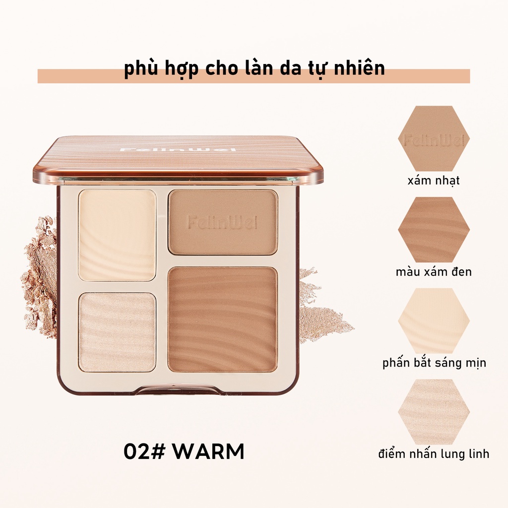 Bảng phấn bắt sáng tạo khối FELINWEL 4 màu mờ/ nhũ 3D trang điểm đa năng