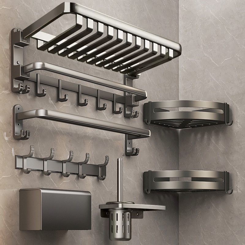 Giá Treo Khăn Tắm 70-80cm Màu Xám Không Cần Khoan Lỗ Tiện Dụng YUN JIE YA