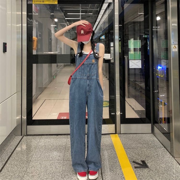 Quần Yếm Denim Dáng Rộng Thiết Kế Mới Thời Trang Theo Phong Cách Hàn Quốc Cho Nữ