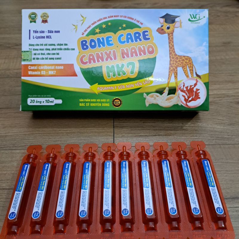 Bone care CANXI NANO MK7 Aquamin F Yến sào sữa non_Hộp 20 ống hỗ trợ phát triển chiều cao giảm nguy cơ còi xương ở bé