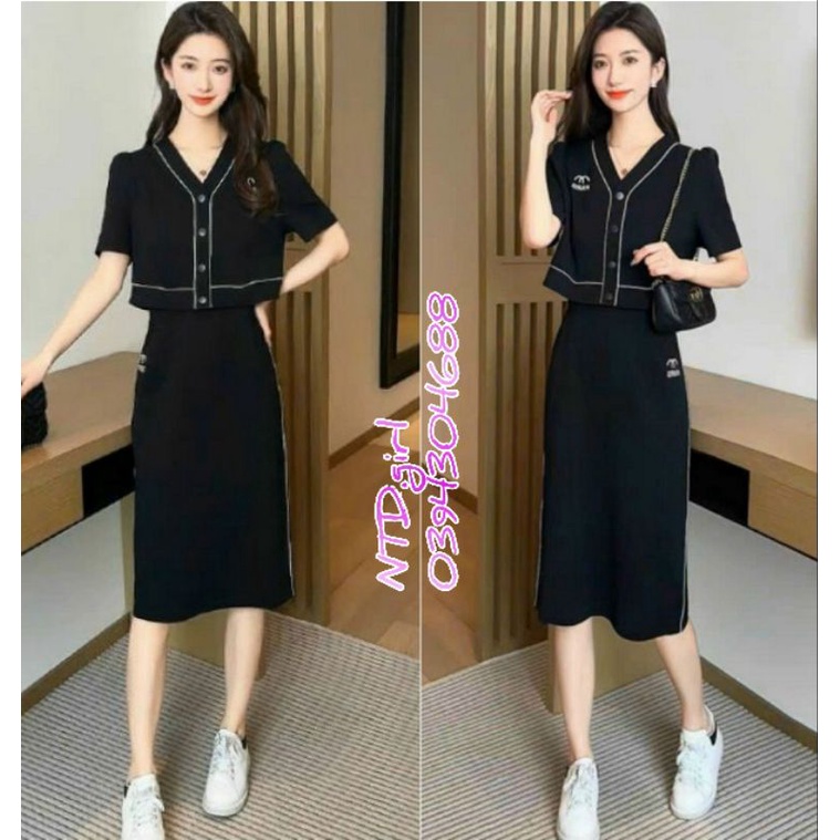 Hàng nhập - Đầm dáng ôm suông nhẹ viền trắng, váy dạo phố kiểu set bộ trẻ trung