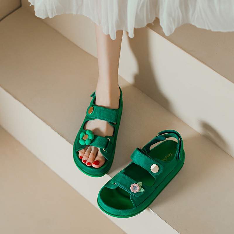 Giày La Mã đế bằng Velcro phong cách Xiaoxiang dép bánh mì