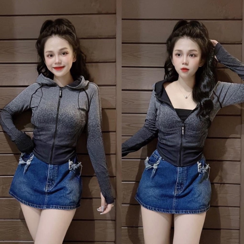 Áo khoác dệt croptop đốm loang