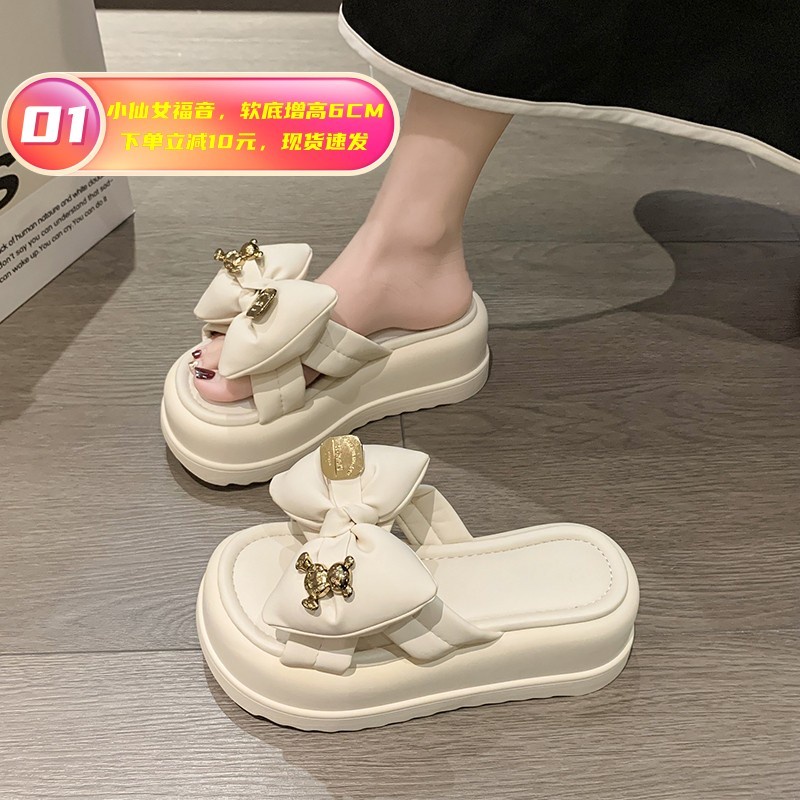 Dép Sandal Đế Xuồng Dày Quai Ngang Đính Nơ Thời Trang Mùa Hè 2023 Mới Cho Nữ