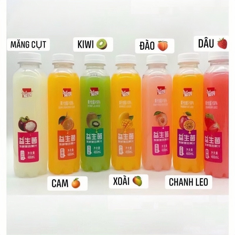 Nước ép trái cây tươi 7 vị siêu ngon 488ml nội địa Đài Loan - Măng cụt, Cam, Kiwi, Xoài, Đào, Chanh dây, Dâu