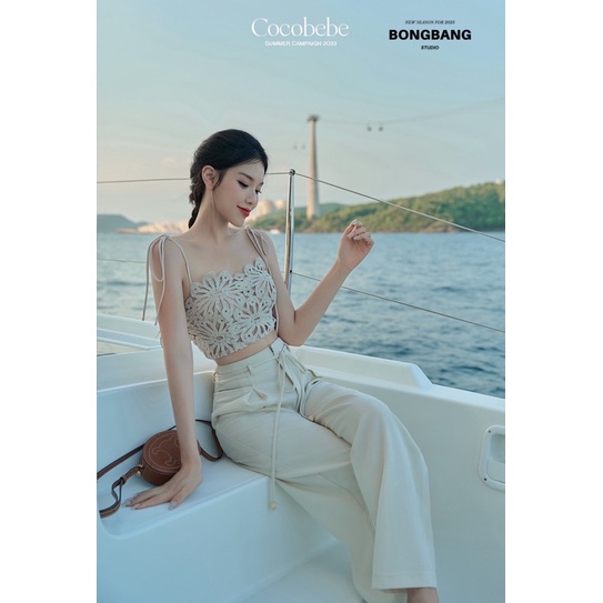 SET ÁO 2 DÂY REN CROPTOP MIX QUẦN SUÔNG ĐI BIỂN SIÊU XINH