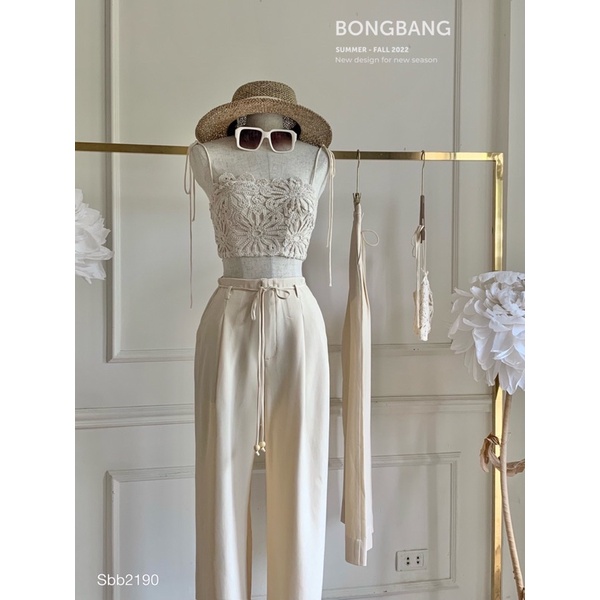 SET ÁO 2 DÂY REN CROPTOP MIX QUẦN SUÔNG ĐI BIỂN SIÊU XINH