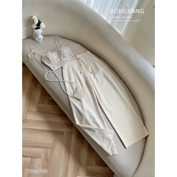 SET ÁO 2 DÂY REN CROPTOP MIX QUẦN SUÔNG ĐI BIỂN SIÊU XINH