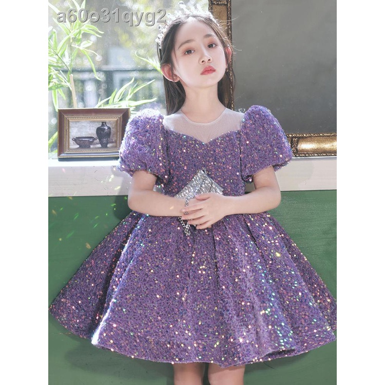 ■✉▼Màu Tím Sequin Bé Gái Đầm Nhẹ Sang Trọng Thích Hợp Cao Cấp Sinh Nhật Cho Trẻ Em Công Chúa Chủ Nhà Người Mẫu