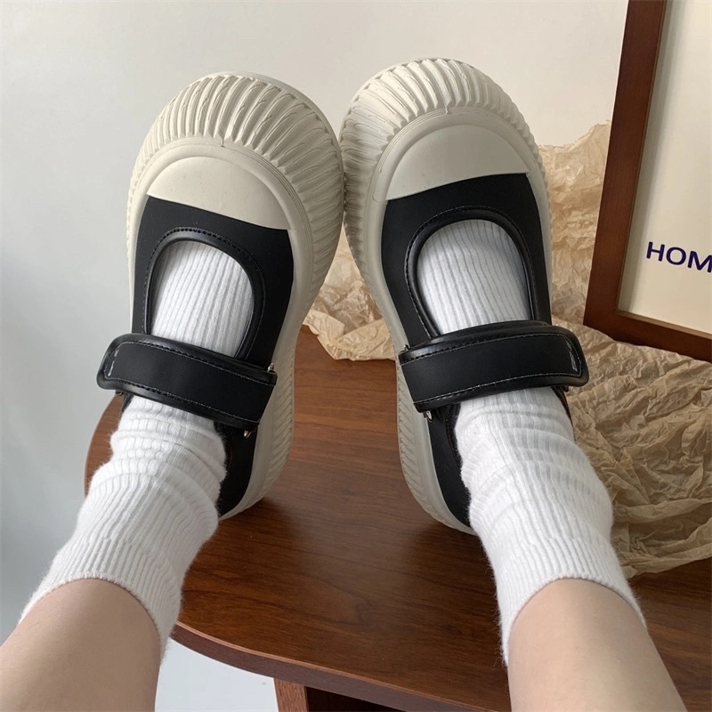 Giày nữ đế bằng 3-4cm, giày mũi sò quai dính ngang phong cách tiểu thư