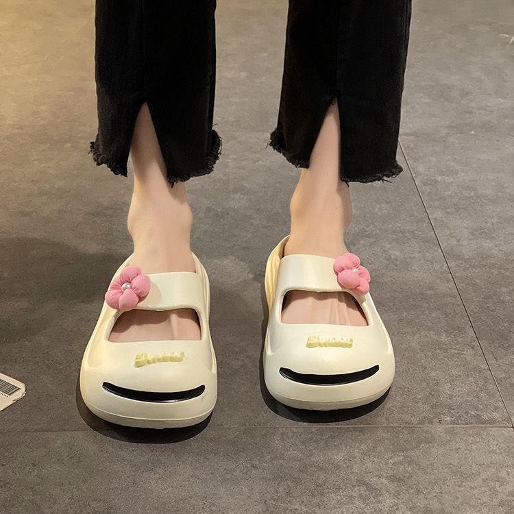 Dép Đi Biển Đế Dày Mềm Mại Thiết Kế Đục Lỗ Hình Mặt Cười Thời Trang Mùa Hè Cho Nữ