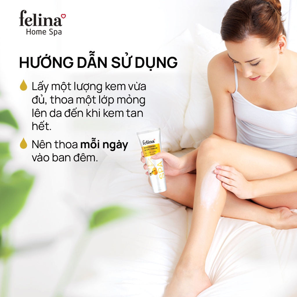 Kem Body Trắng Da Felina Home Spa 250g chứa AHA từ đường mía &amp; tinh chất dưỡng da 100% thiên nhiên Whitening Body Cream