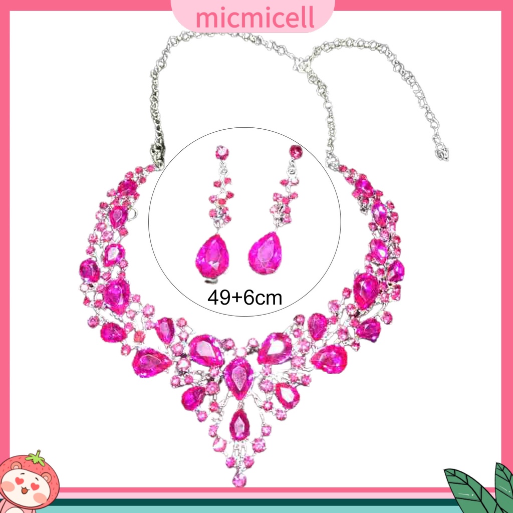 MICMICELL| Set Vòng cổ Và Đôi Khuyên Tai Đính Đá Nhân Tạo Thời Trang Thanh Lịch Dành Cho Nữ