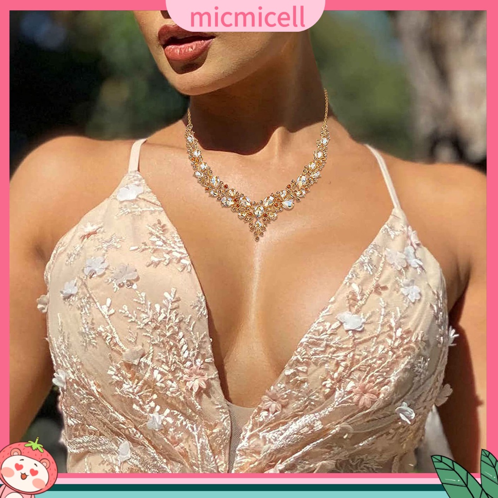 MICMICELL| Set Vòng cổ Và Đôi Khuyên Tai Đính Đá Nhân Tạo Thời Trang Thanh Lịch Dành Cho Nữ