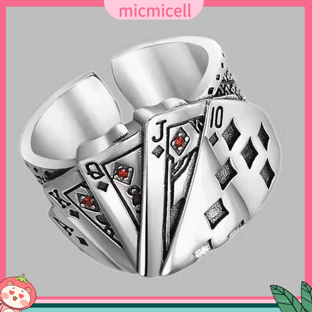MICMICELL| Nhẫn Hở Khắc Hình Lá Bài Poker Có Thể Điều Chỉnh Kích Thước Dành Cho Nam Và Nữ