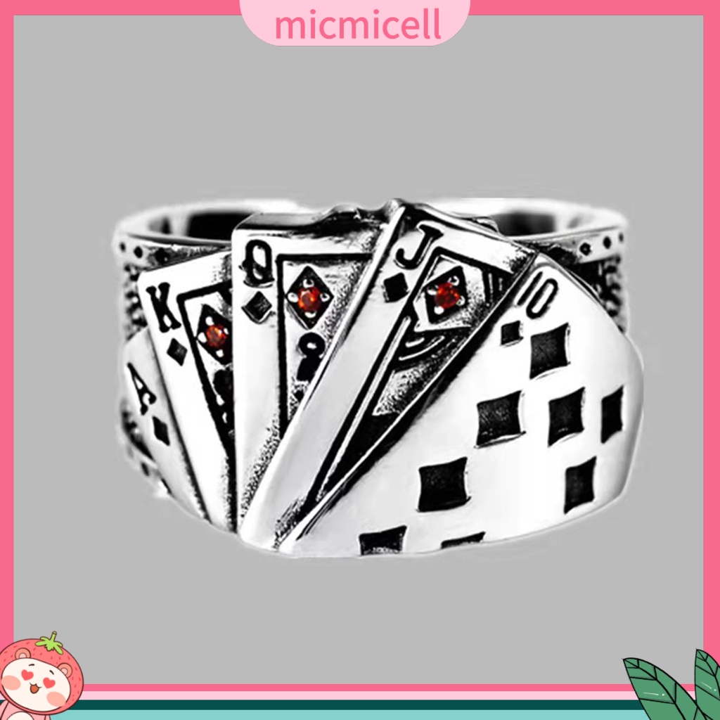 MICMICELL| Nhẫn Hở Khắc Hình Lá Bài Poker Có Thể Điều Chỉnh Kích Thước Dành Cho Nam Và Nữ
