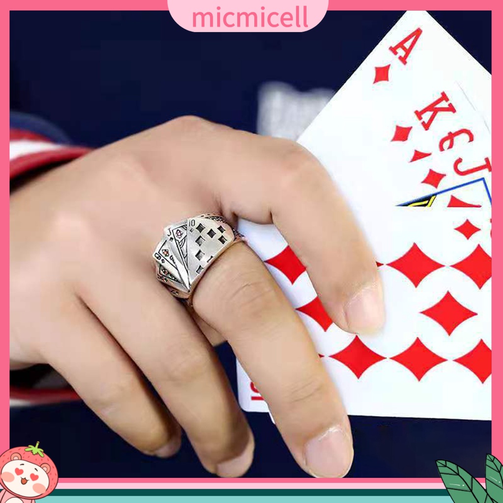 MICMICELL| Nhẫn Hở Khắc Hình Lá Bài Poker Có Thể Điều Chỉnh Kích Thước Dành Cho Nam Và Nữ