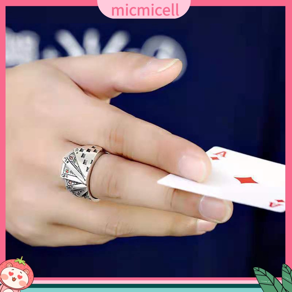 MICMICELL| Nhẫn Hở Khắc Hình Lá Bài Poker Có Thể Điều Chỉnh Kích Thước Dành Cho Nam Và Nữ