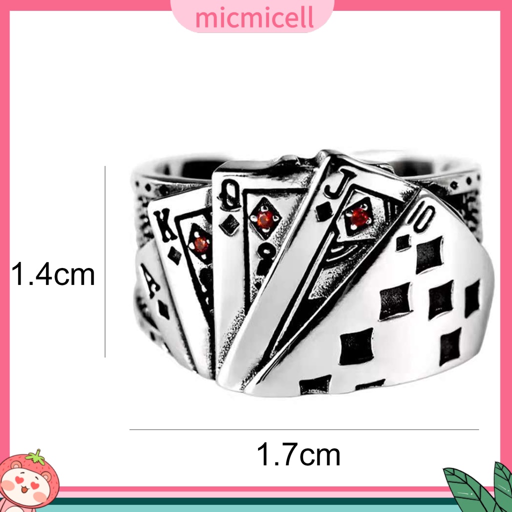 MICMICELL| Nhẫn Hở Khắc Hình Lá Bài Poker Có Thể Điều Chỉnh Kích Thước Dành Cho Nam Và Nữ