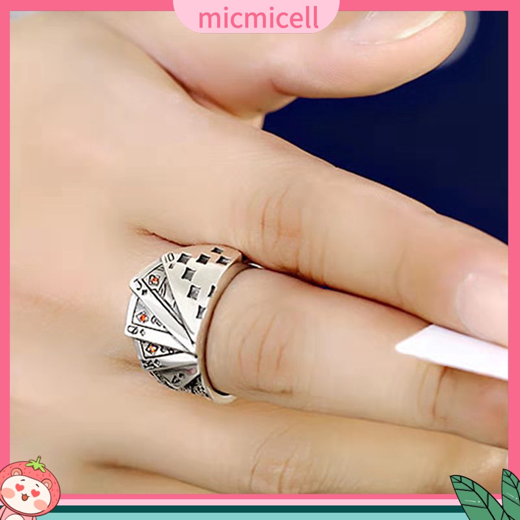 MICMICELL| Nhẫn Hở Khắc Hình Lá Bài Poker Có Thể Điều Chỉnh Kích Thước Dành Cho Nam Và Nữ