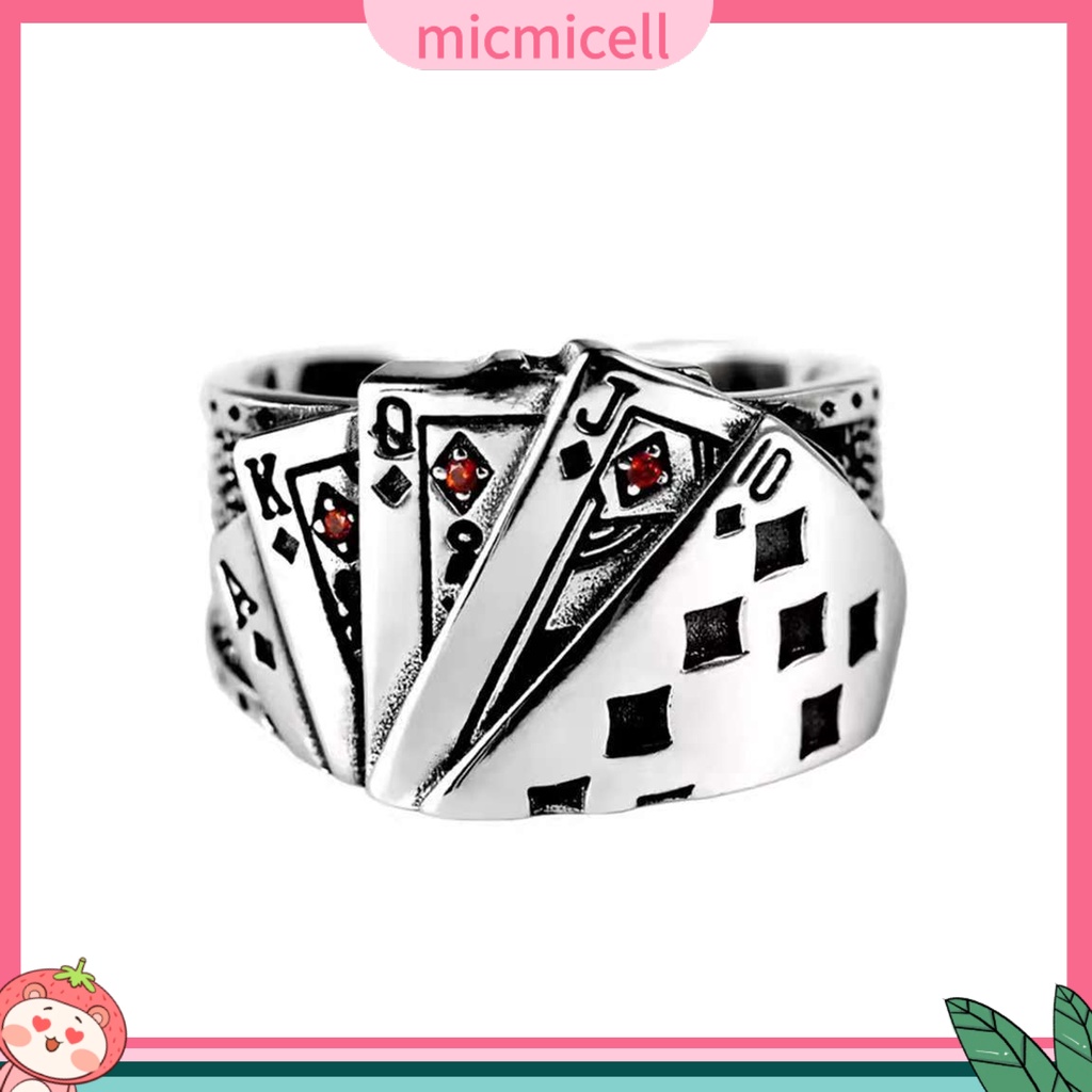 MICMICELL| Nhẫn Hở Khắc Hình Lá Bài Poker Có Thể Điều Chỉnh Kích Thước Dành Cho Nam Và Nữ