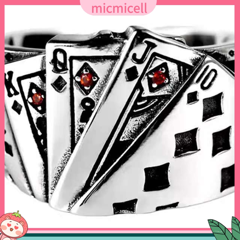 MICMICELL| Nhẫn Hở Khắc Hình Lá Bài Poker Có Thể Điều Chỉnh Kích Thước Dành Cho Nam Và Nữ