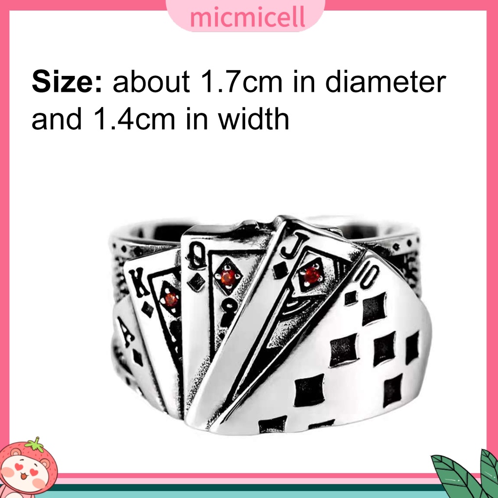 MICMICELL| Nhẫn Hở Khắc Hình Lá Bài Poker Có Thể Điều Chỉnh Kích Thước Dành Cho Nam Và Nữ