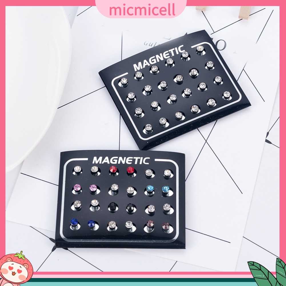 MICMICELL| Set 12 đôi khuyên tai đính đá hít nam châm thời trang cho nữ