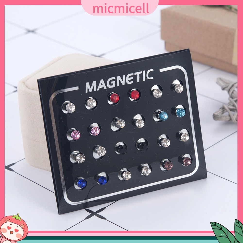 MICMICELL| Set 12 đôi khuyên tai đính đá hít nam châm thời trang cho nữ