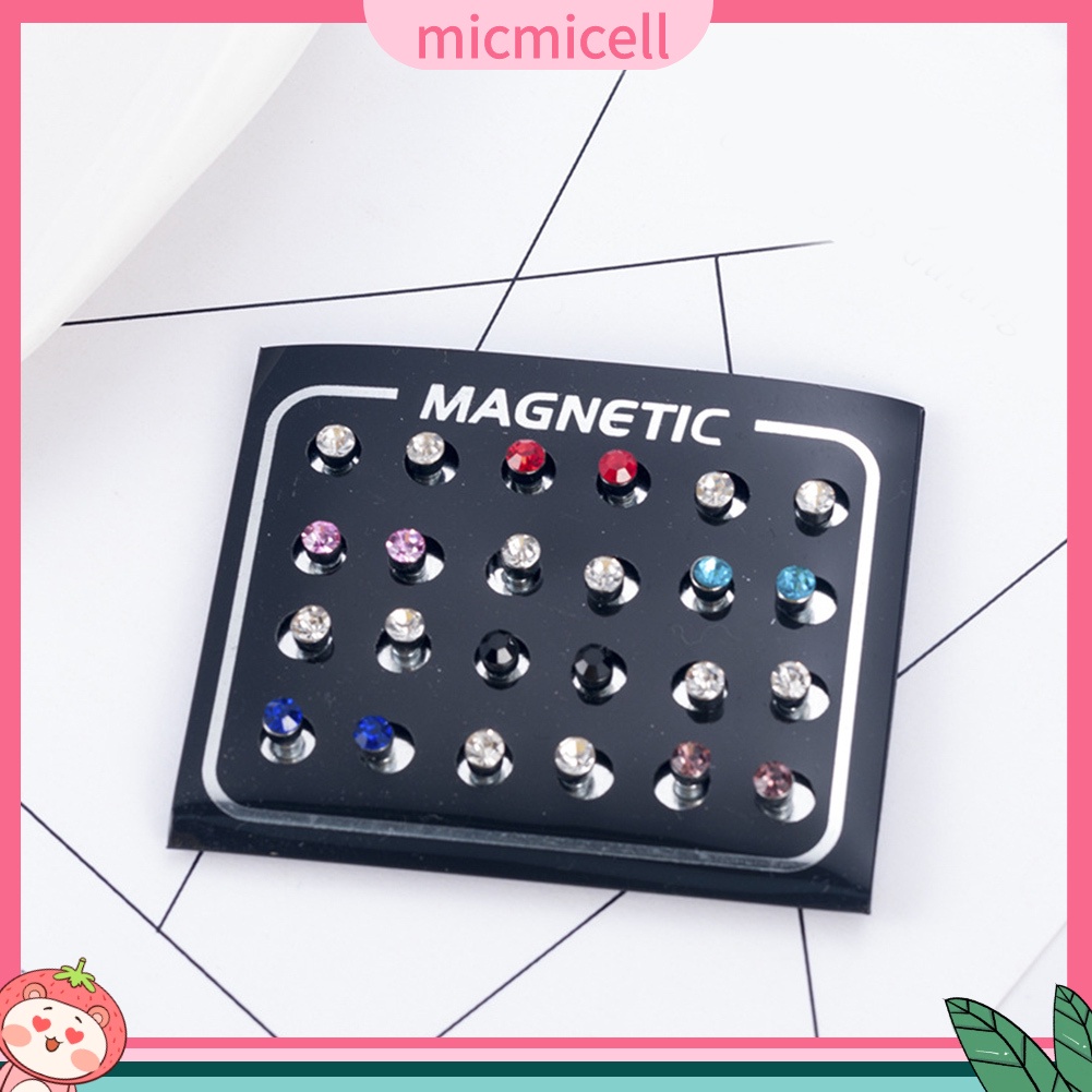 MICMICELL| Set 12 đôi khuyên tai đính đá hít nam châm thời trang cho nữ