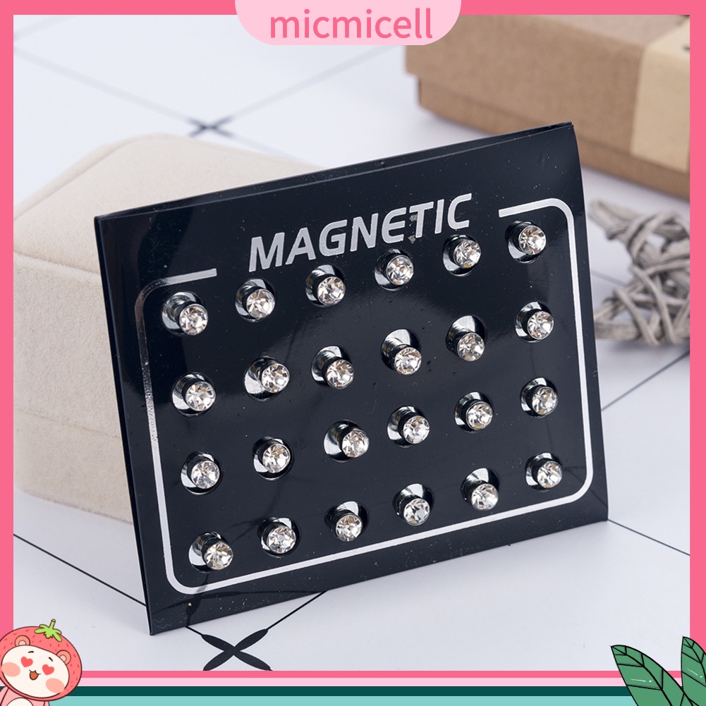 MICMICELL| Set 12 đôi khuyên tai đính đá hít nam châm thời trang cho nữ