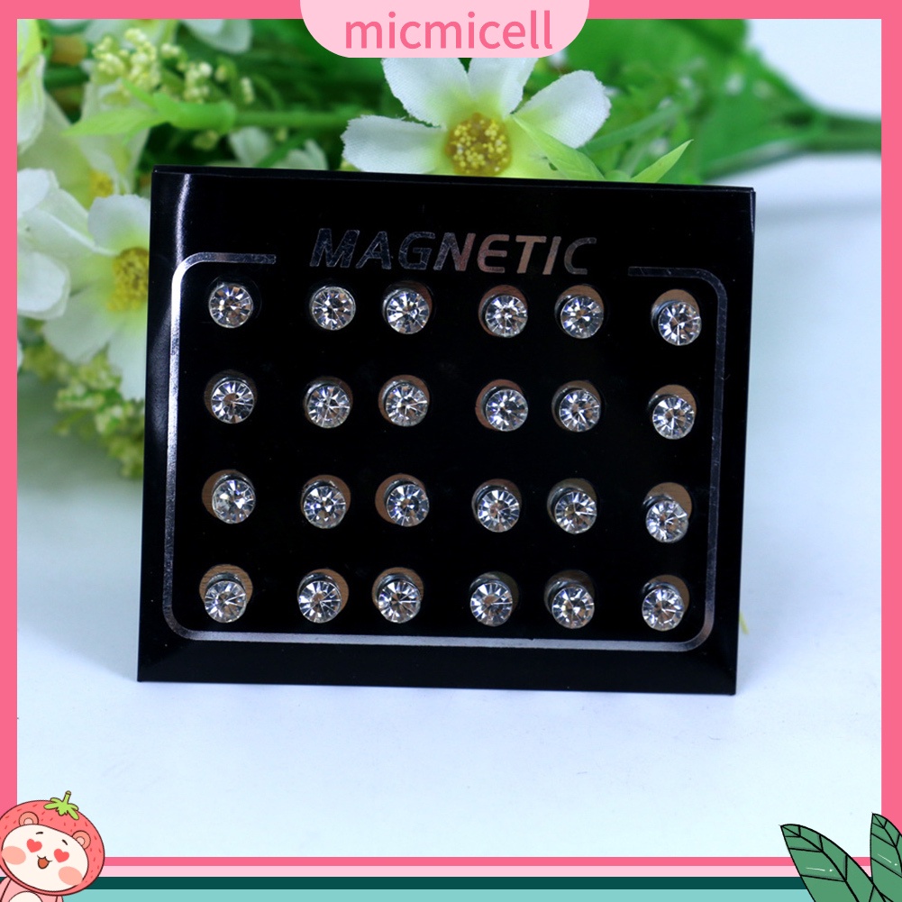 MICMICELL| Set 12 đôi khuyên tai đính đá hít nam châm thời trang cho nữ