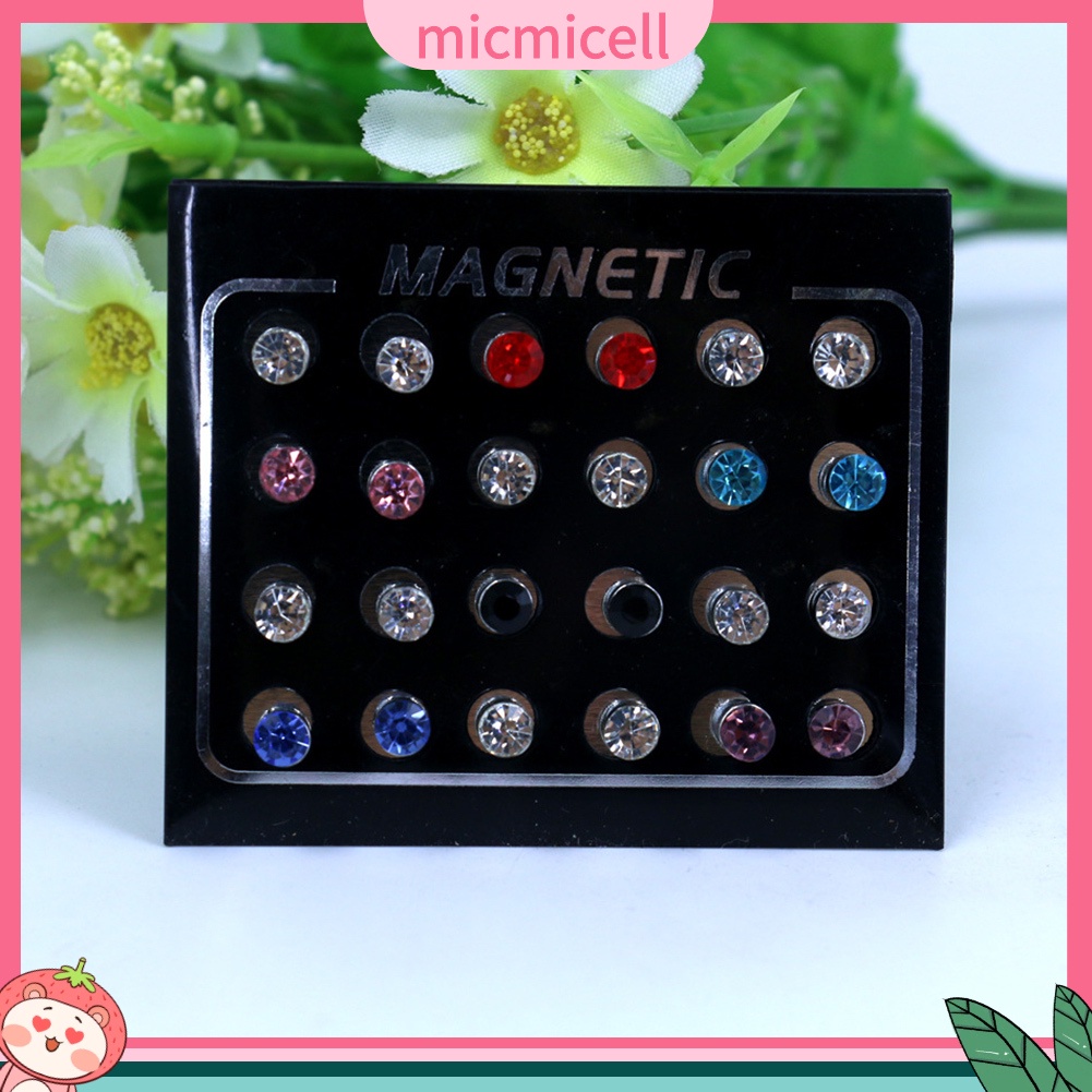 MICMICELL| Set 12 đôi khuyên tai đính đá hít nam châm thời trang cho nữ