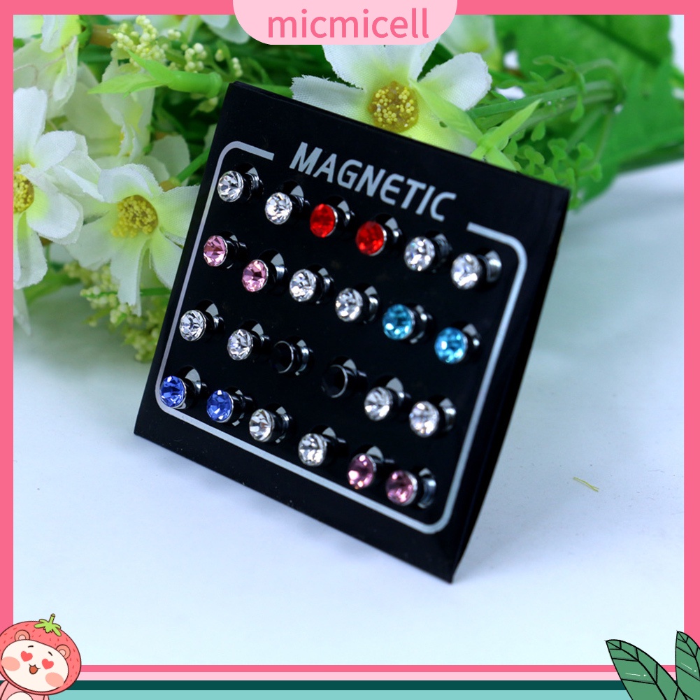 MICMICELL| Set 12 đôi khuyên tai đính đá hít nam châm thời trang cho nữ