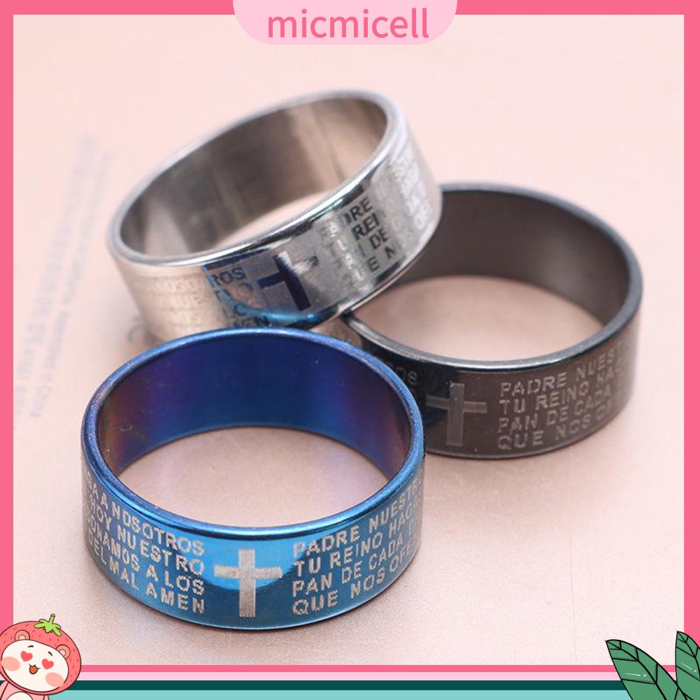 MICMICELL| Nhẫn Bằng Thép Titan Khắc Chữ Và Thánh Giá Phong Cách Cá Tính Thời Trang Dành Cho Cặp Đôi
