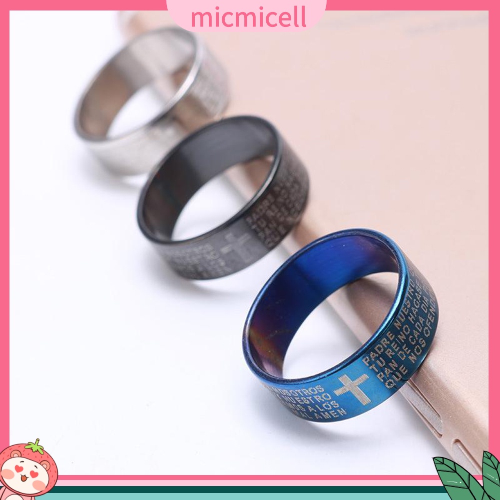 MICMICELL| Nhẫn Bằng Thép Titan Khắc Chữ Và Thánh Giá Phong Cách Cá Tính Thời Trang Dành Cho Cặp Đôi