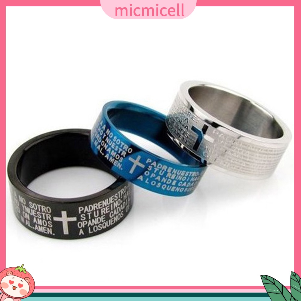 MICMICELL| Nhẫn Bằng Thép Titan Khắc Chữ Và Thánh Giá Phong Cách Cá Tính Thời Trang Dành Cho Cặp Đôi
