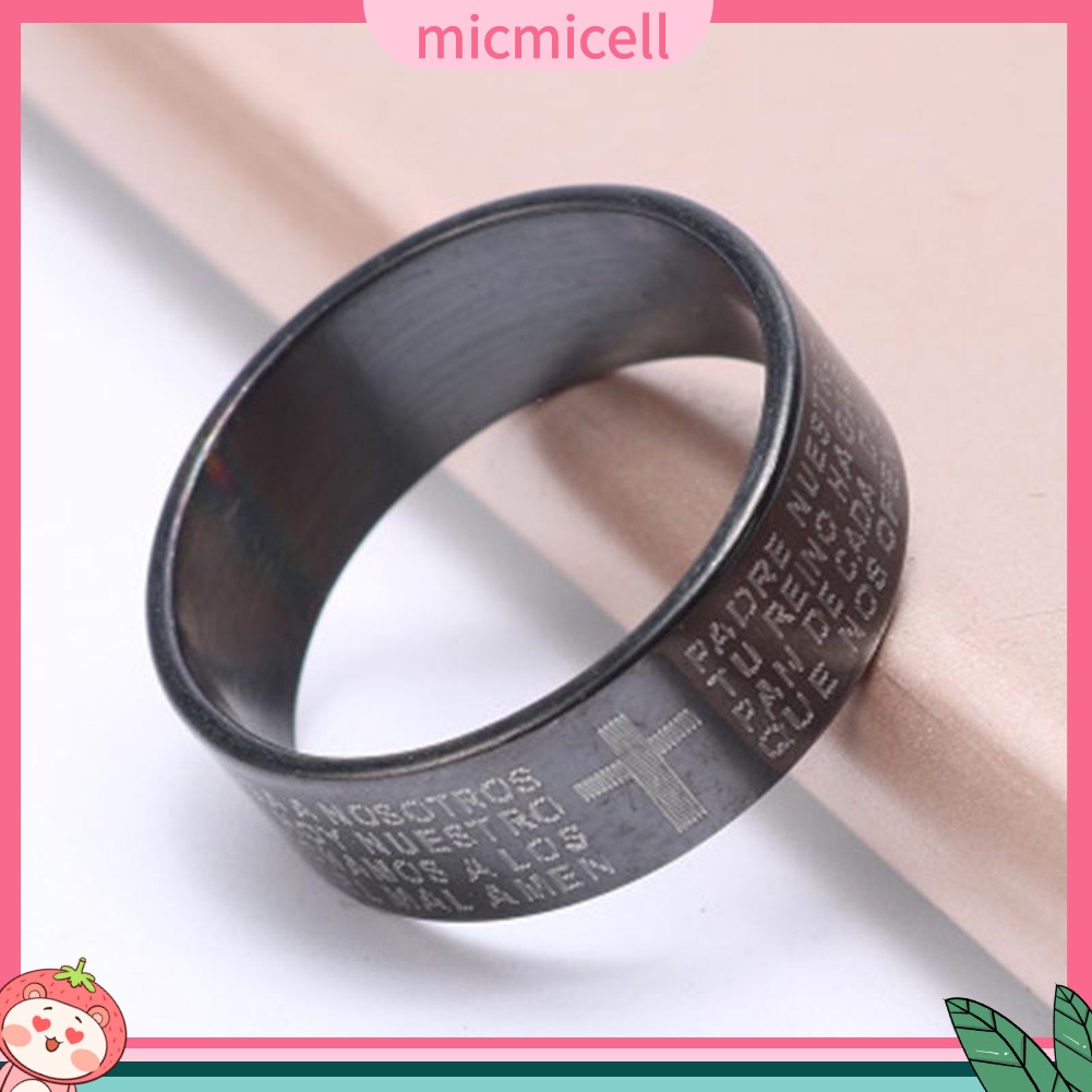 MICMICELL| Nhẫn Bằng Thép Titan Khắc Chữ Và Thánh Giá Phong Cách Cá Tính Thời Trang Dành Cho Cặp Đôi