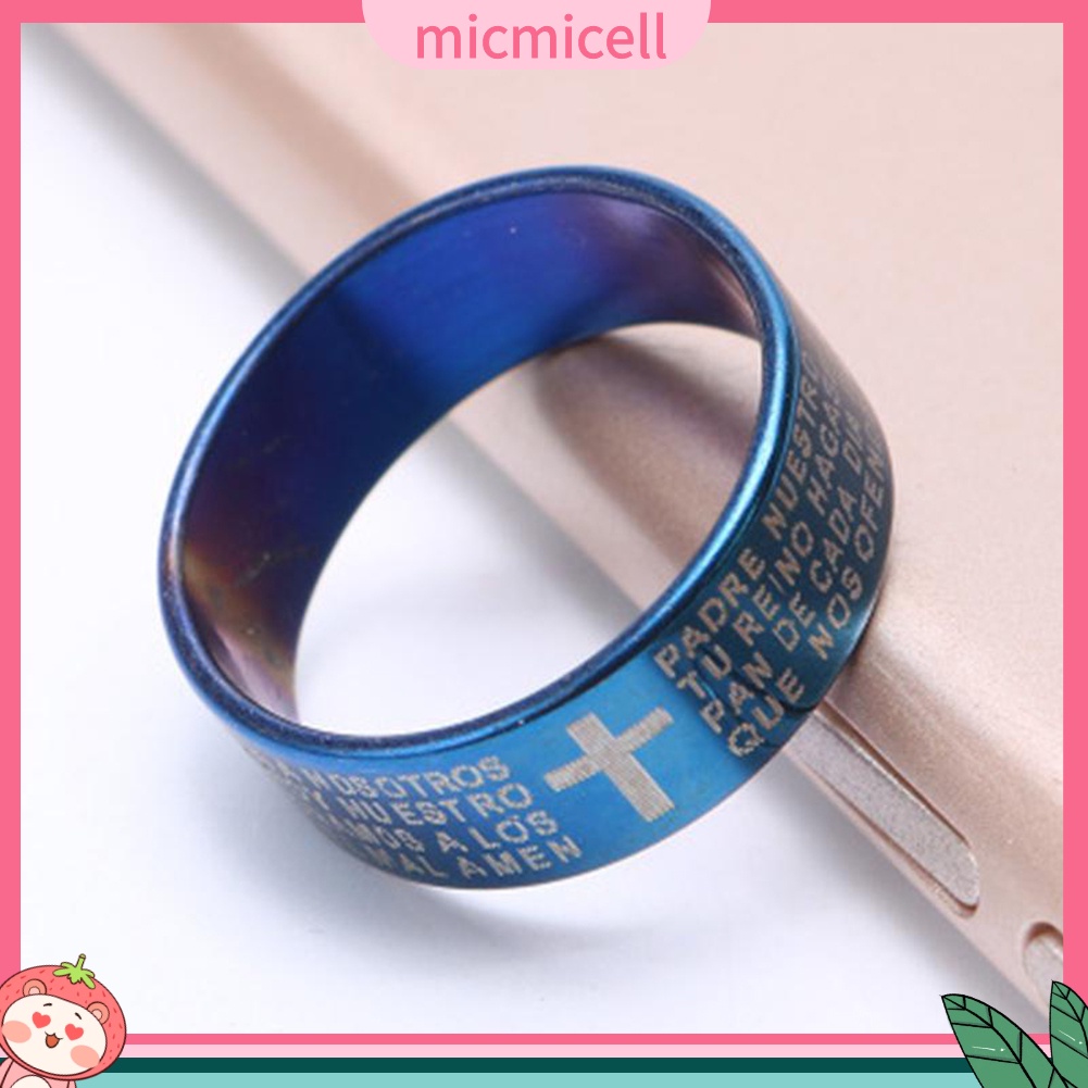 MICMICELL| Nhẫn Bằng Thép Titan Khắc Chữ Và Thánh Giá Phong Cách Cá Tính Thời Trang Dành Cho Cặp Đôi